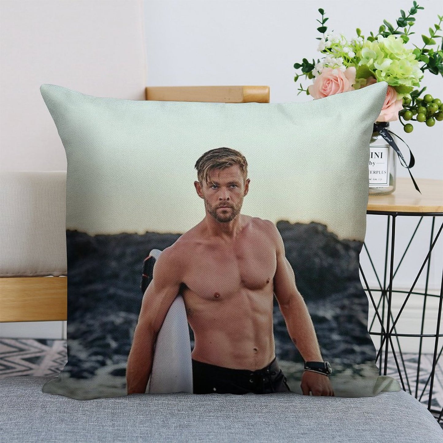 Chris Hemsworth Linen Throw Pillow Cover