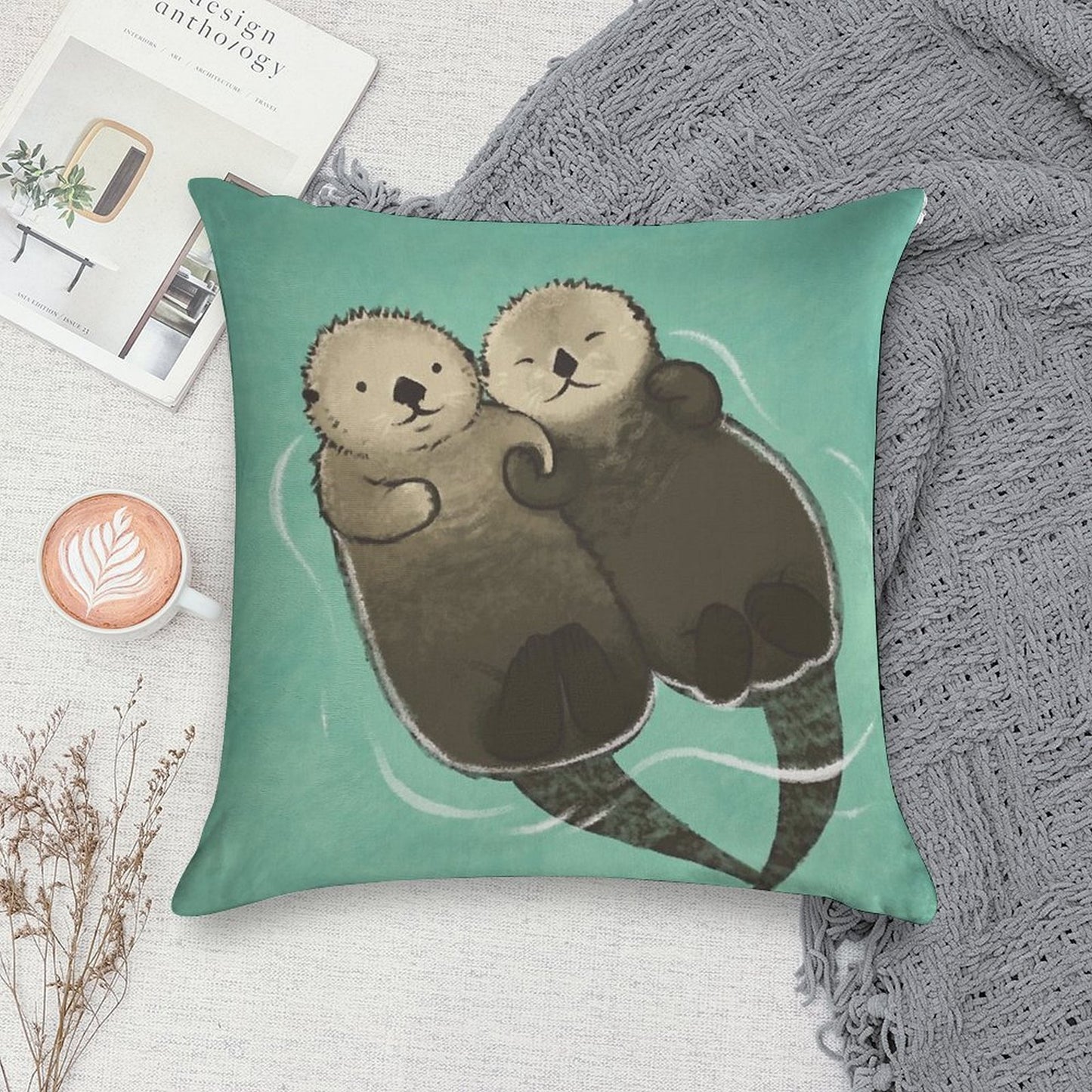 Significant Otters - Otters Holding Hands Soft High-Density Material Throw Pillow