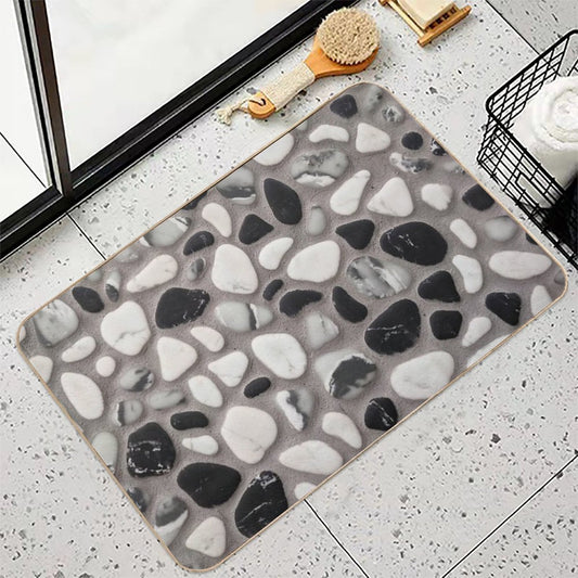 Beach Stone Pattern with Black And White Marble Pebbles And Grey Wet Sand Bath Mat