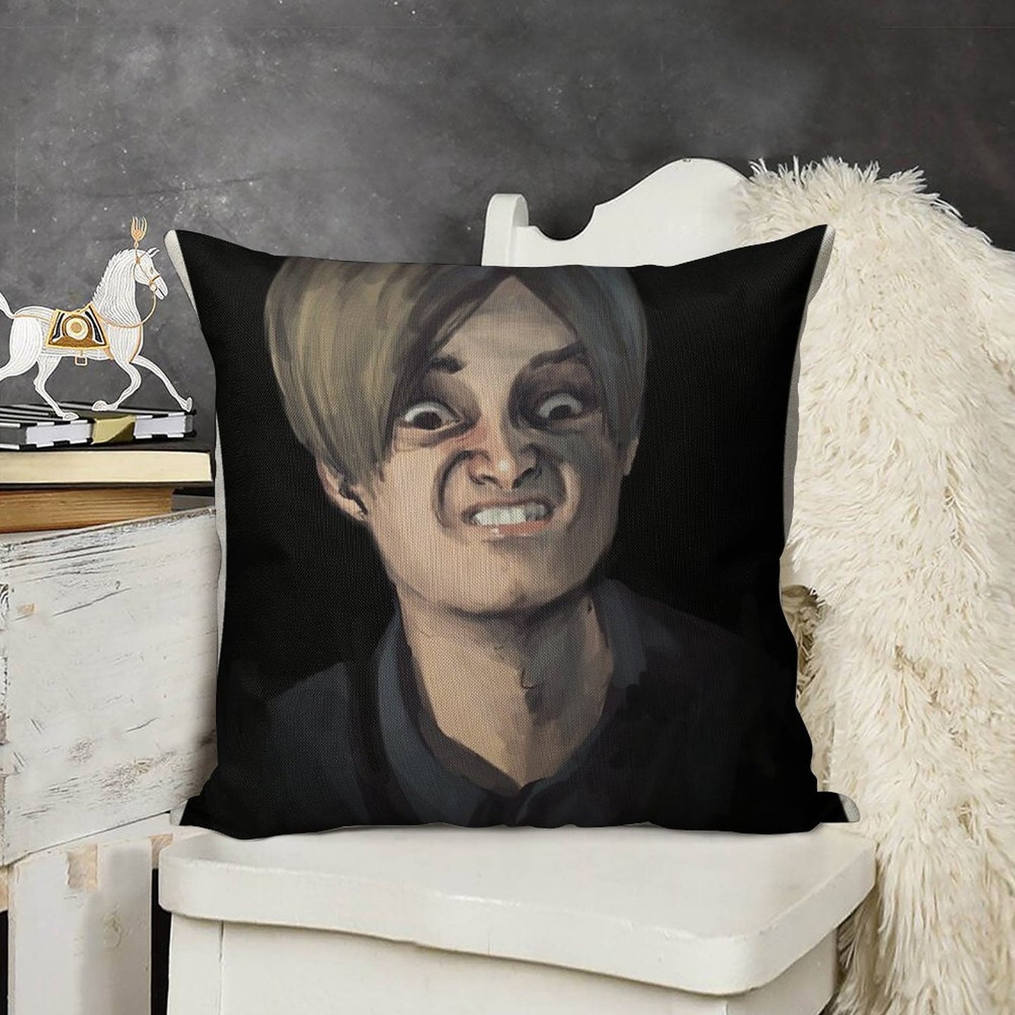 Leon Kennedy The Face - Resident Evil 2 Linen Throw Pillow Cover