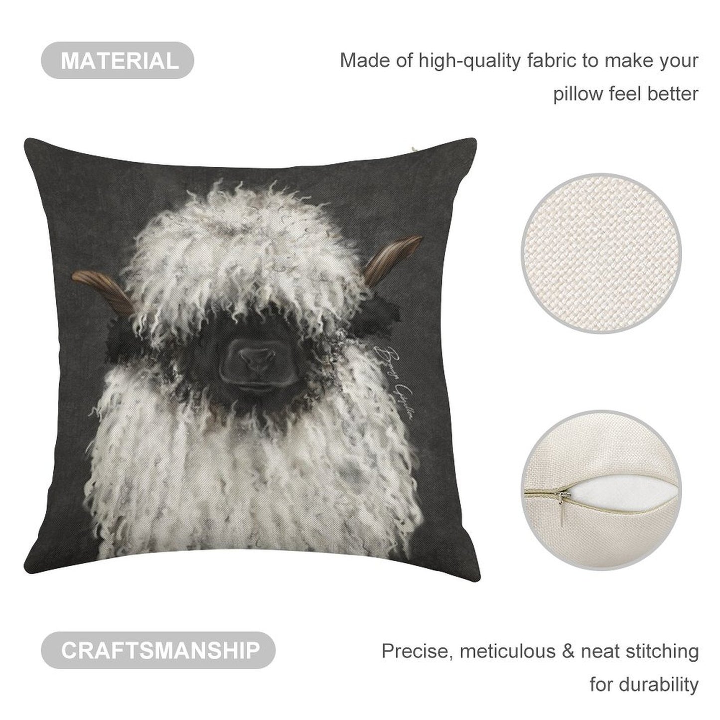 Bo Sheep. Valais Blacknose Sheep. Linen Throw Pillow Cover