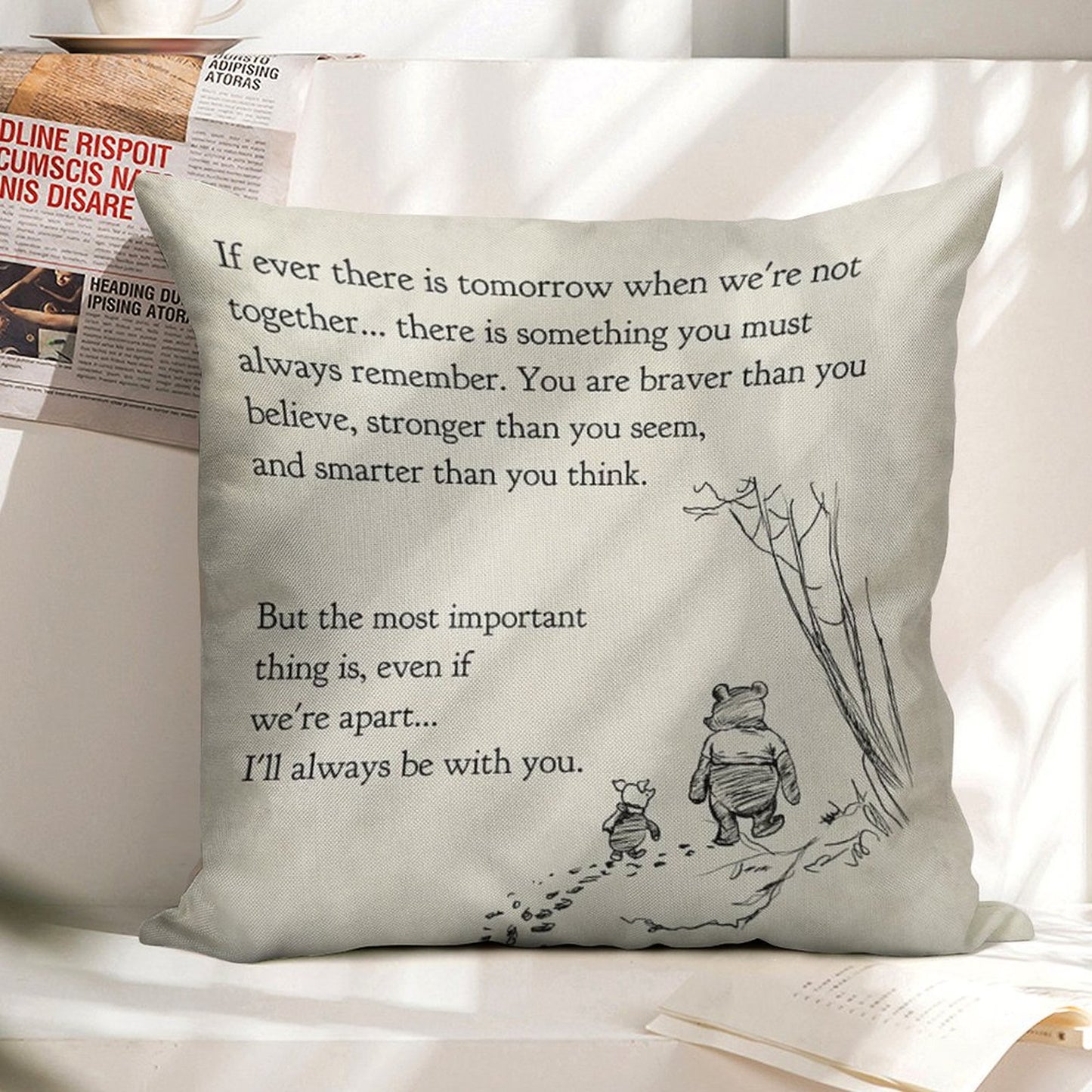 Winnie The Pooh Book Page - If Ever A Tomorrow…braver Than You Believe Linen Throw Pillow Cover
