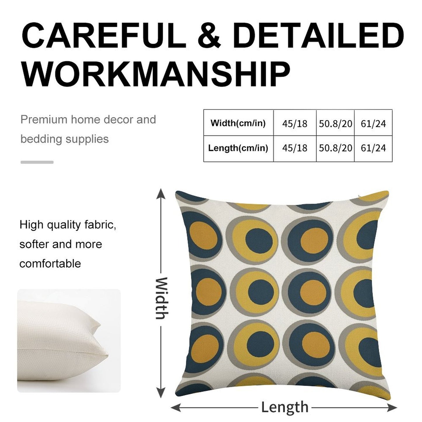 Double Dots Retro Pattern in Light And Dark Mustard Yellow, Navy Blue, Grey, And White Linen Throw Pillow Cover