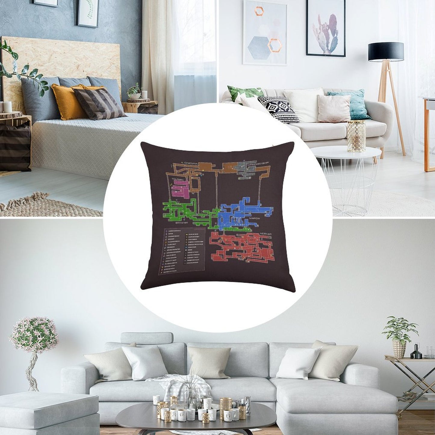 Super Metroid Map Linen Throw Pillow Cover