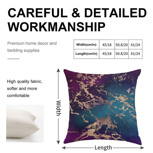 Jewel Tone Rose Gold Marble Turquoise Blue And Purple Linen Throw Pillow Cover
