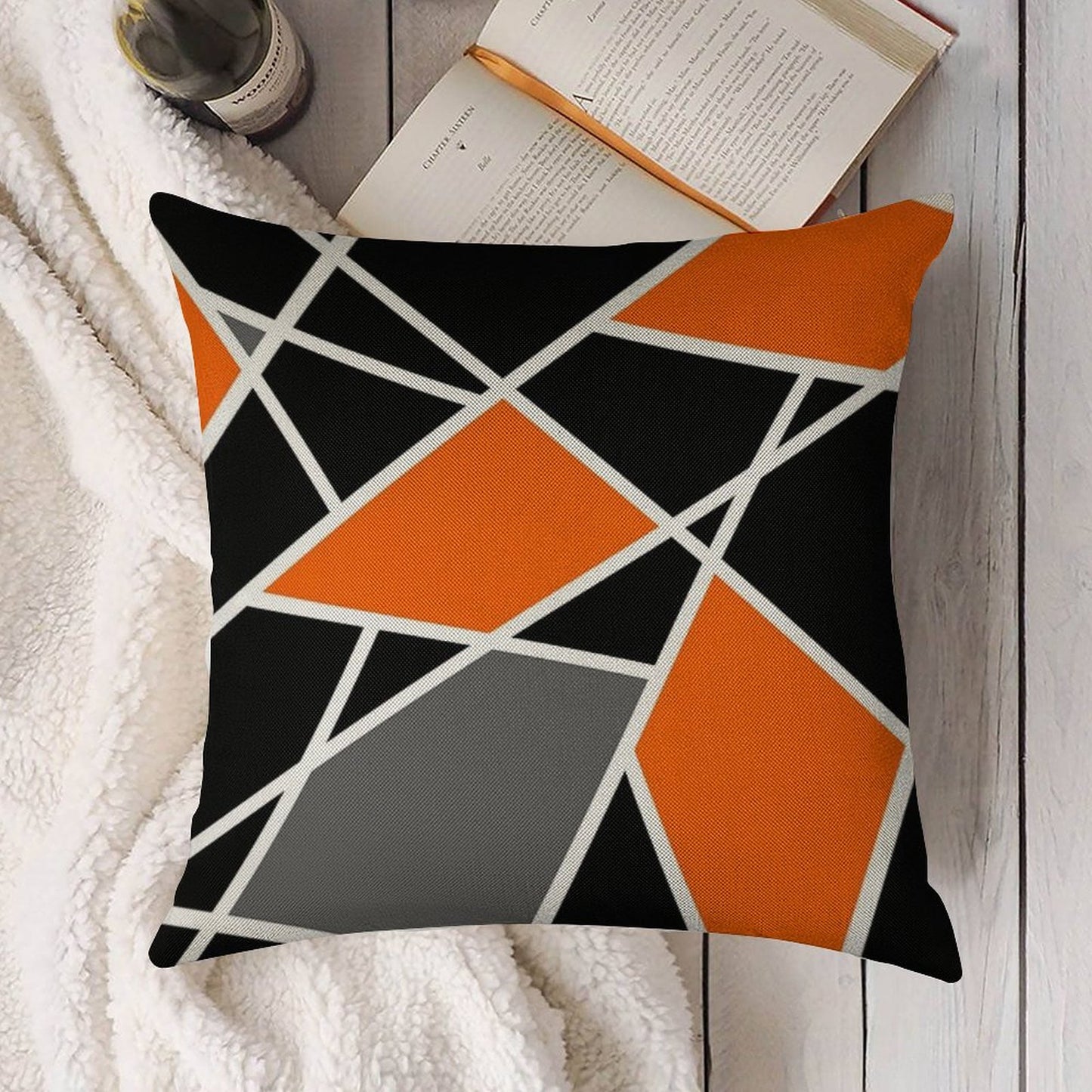 Geometric Modern Orange Pattern Linen Throw Pillow Cover