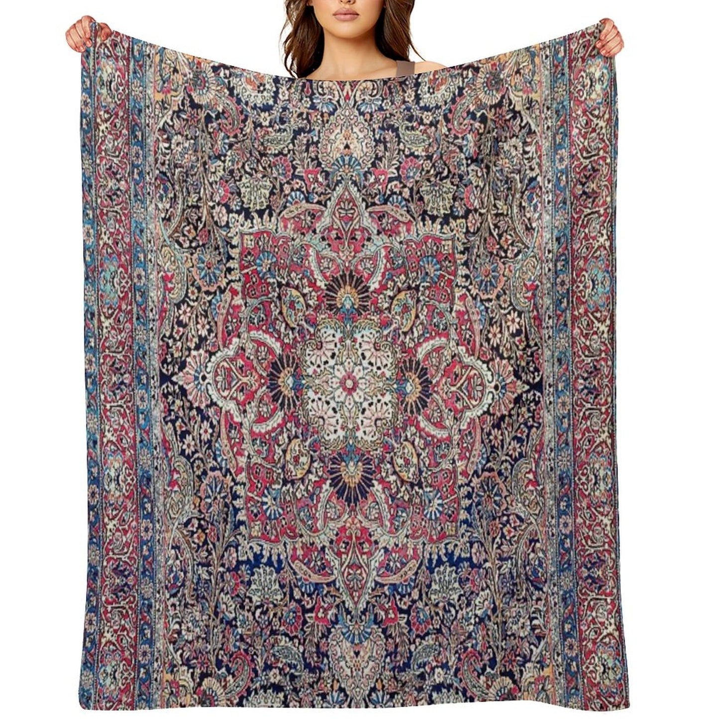 Kashan Central Persian Rug Print Throw Blanket