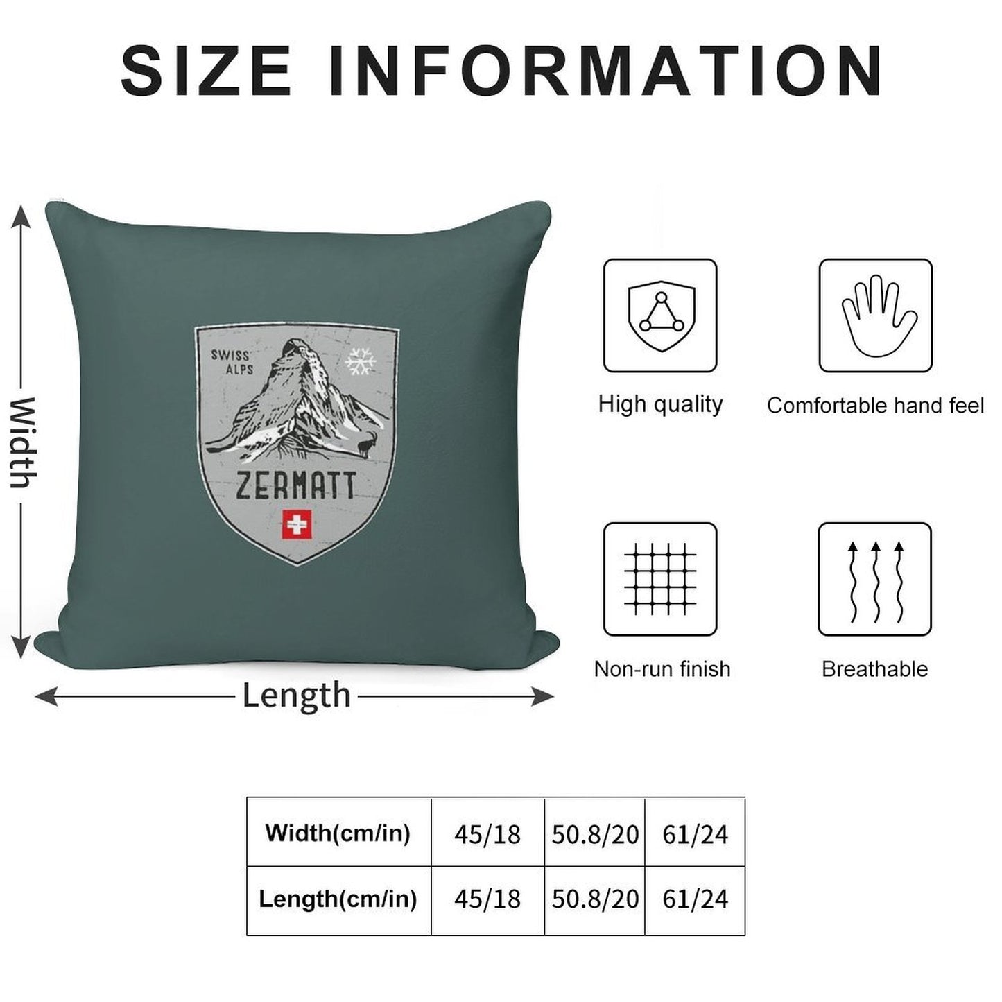 Zermatt Mountain Switzerland Emblem Soft Shrink-Resistant Throw Pillow