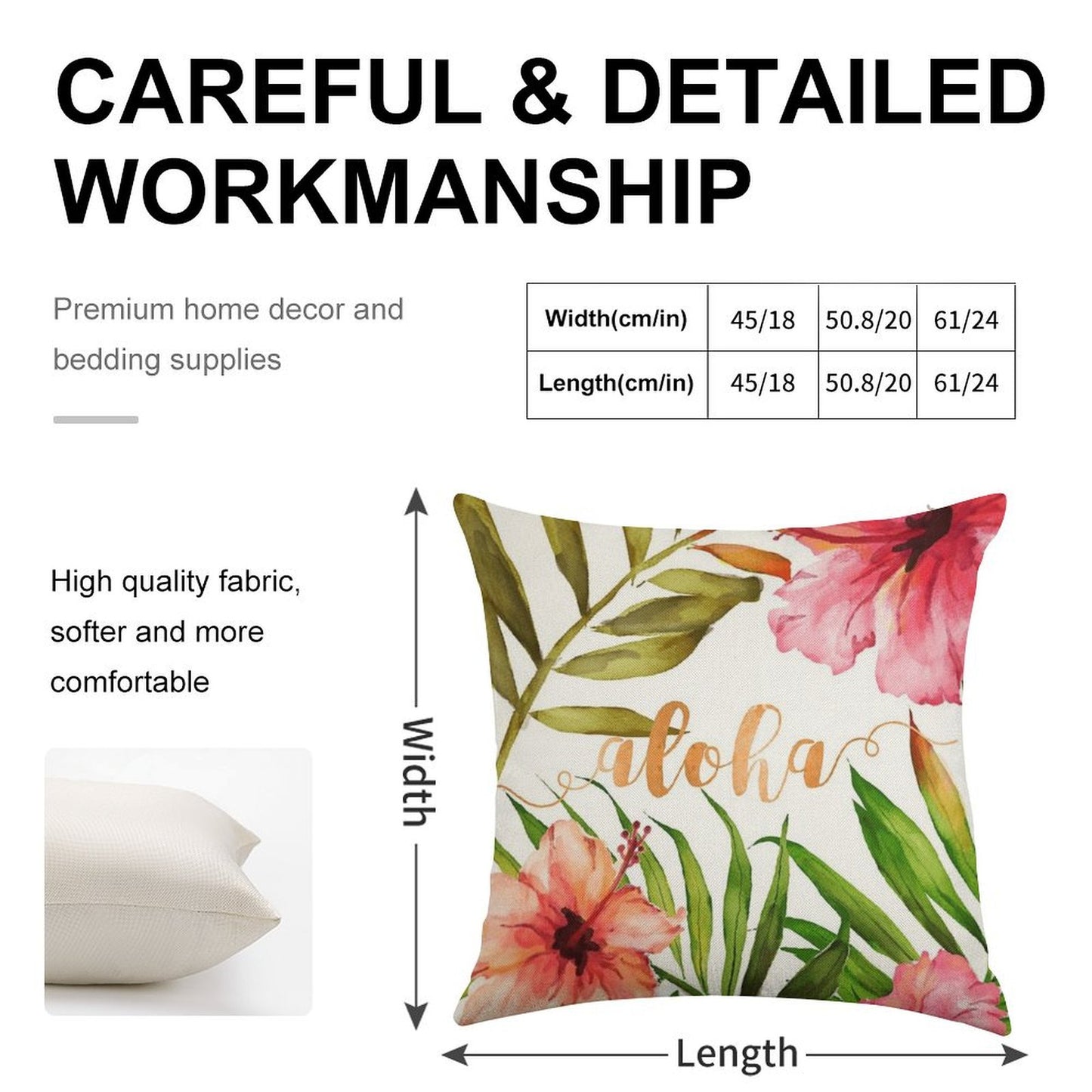 Aloha Tropical Hawaiian Floral Watercolor Linen Throw Pillow Cover
