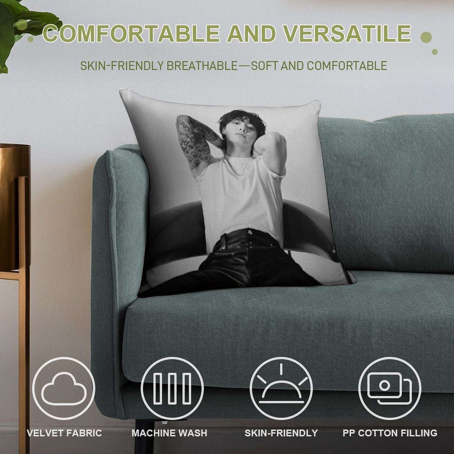 Jungkook- Seven Photoshoot Soft Washable Throw Pillow