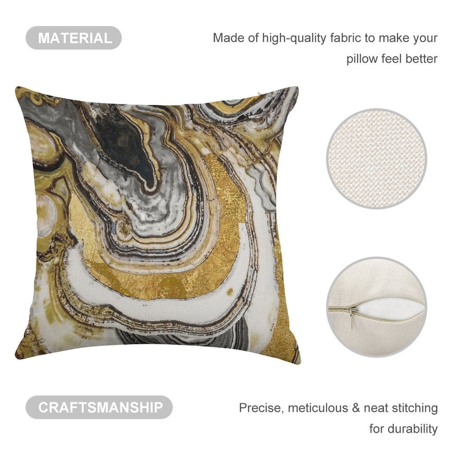 Stone Prose Gold Geode Linen Throw Pillow Cover