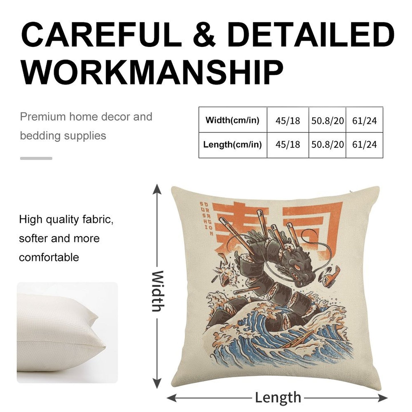 Great Sushi Dragon Linen Throw Pillow Cover