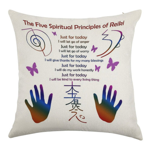 The 5 Principles of Reiki Linen Throw Pillow Cover