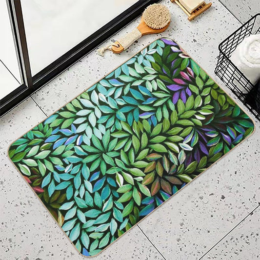 Australian Aboriginal Art Medical Leaves Turquoise Green Bath Mat