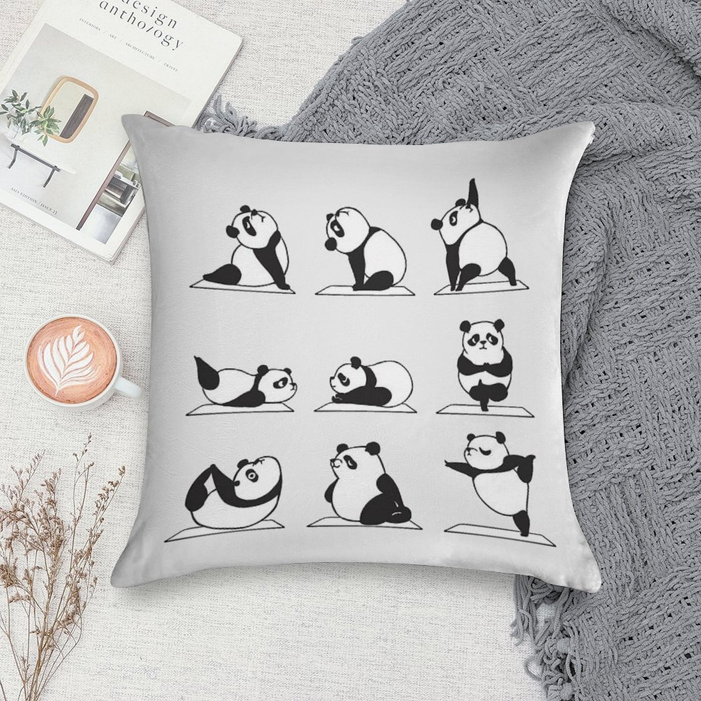 Panda Yoga Soft Shrink-Resistant Throw Pillow