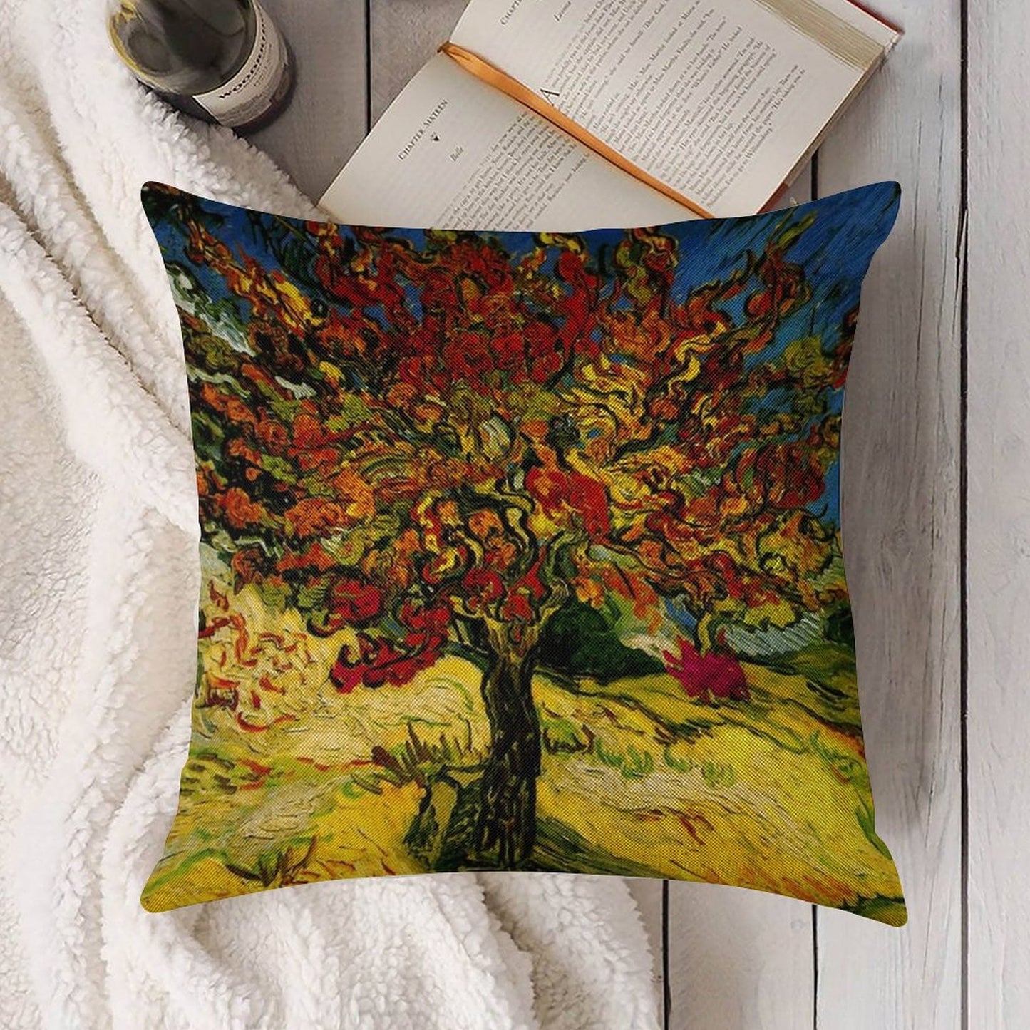 Van Gogh Mulberry Tree Print Linen Throw Pillow Cover