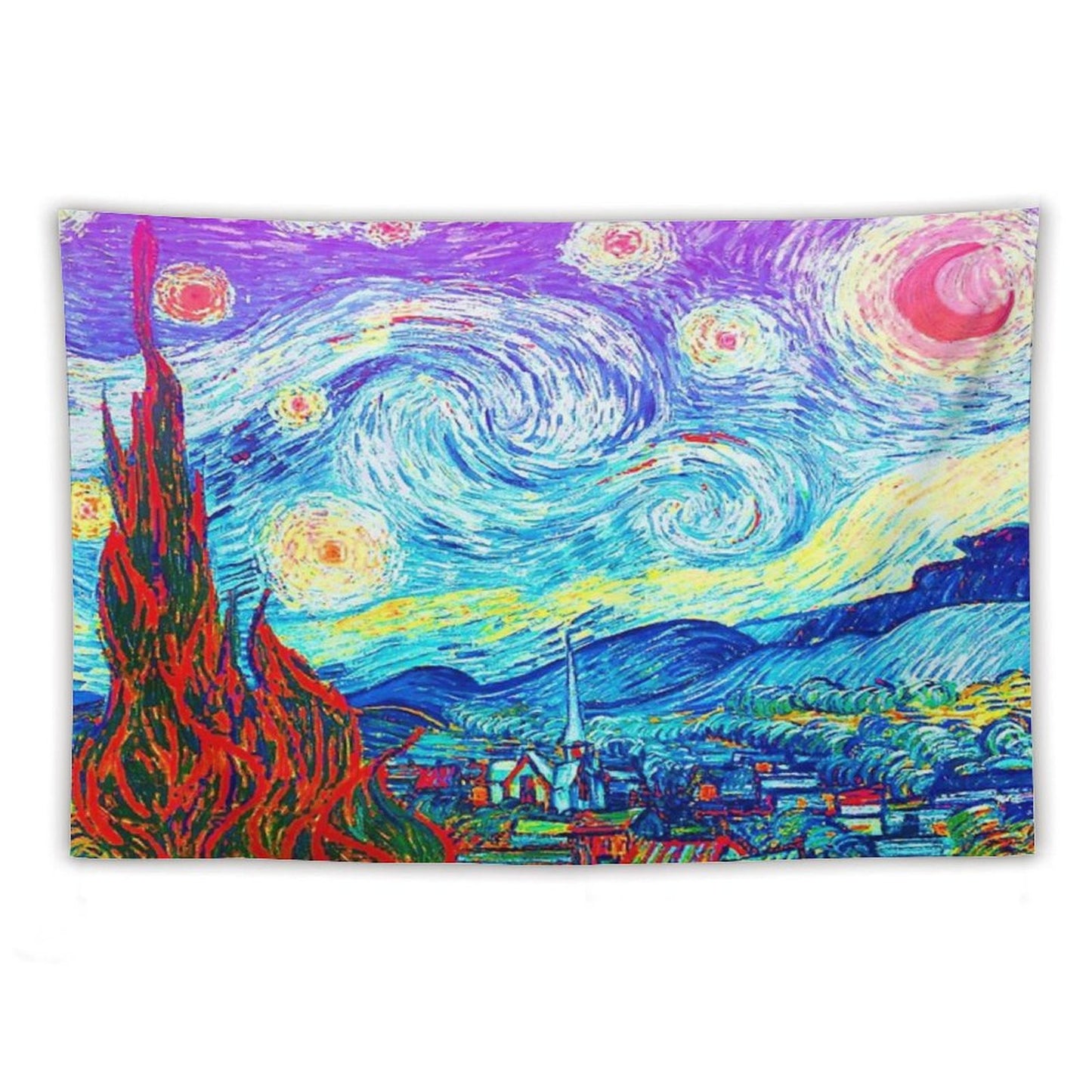 Psychedelic Colorful Starry Night Abstract Van Gogh Tapestry