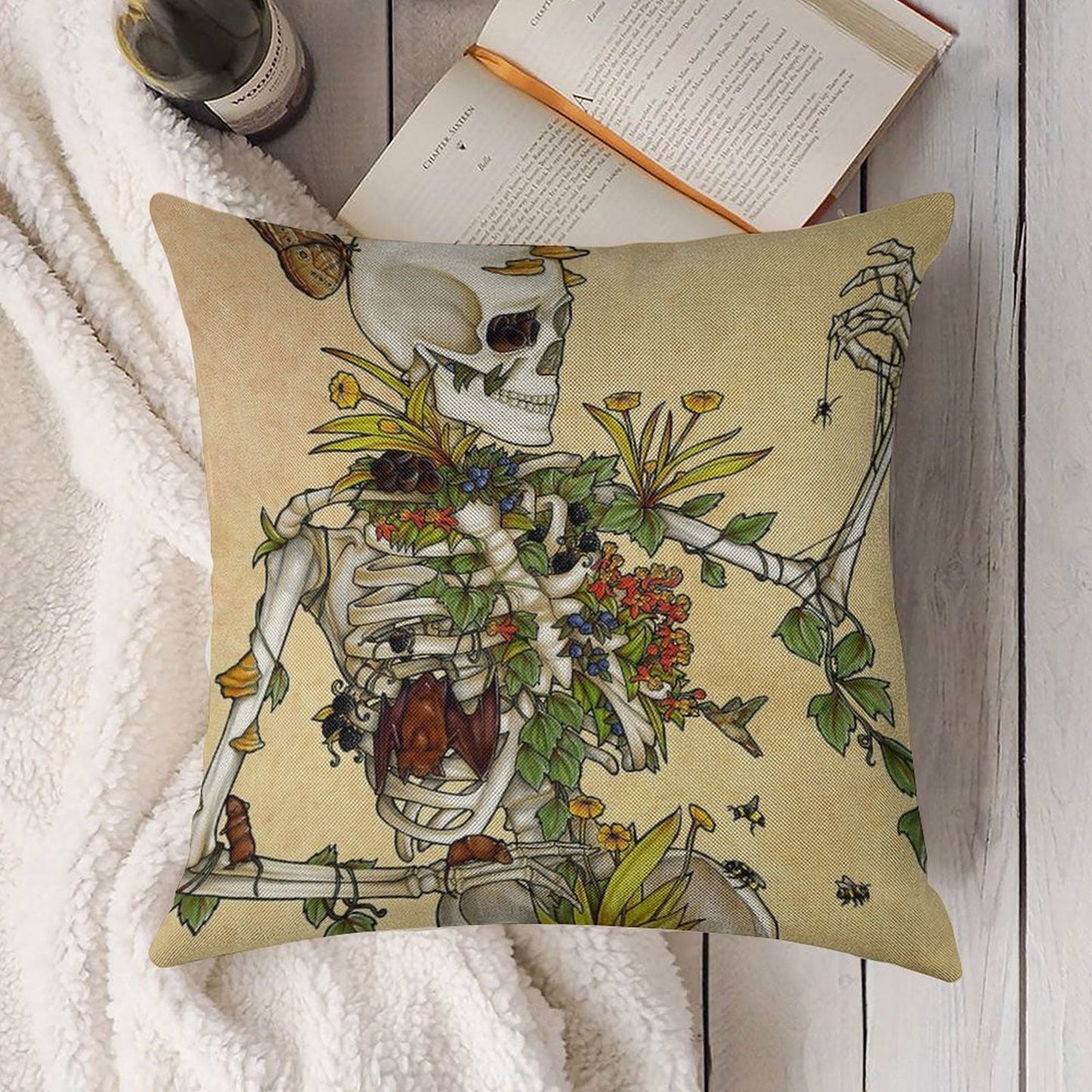 Bones And Botany Linen Throw Pillow Cover