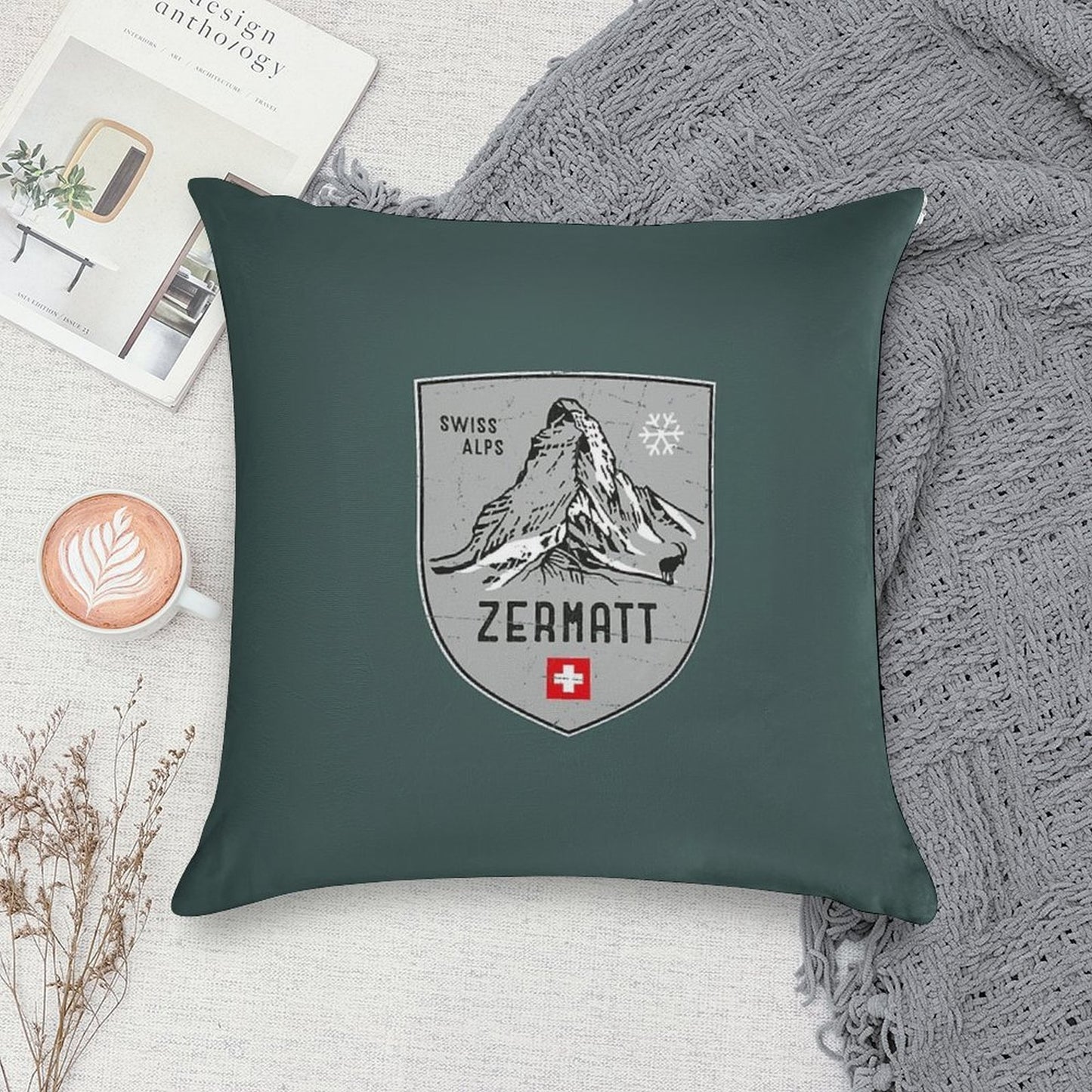 Zermatt Mountain Switzerland Emblem Soft Shrink-Resistant Throw Pillow