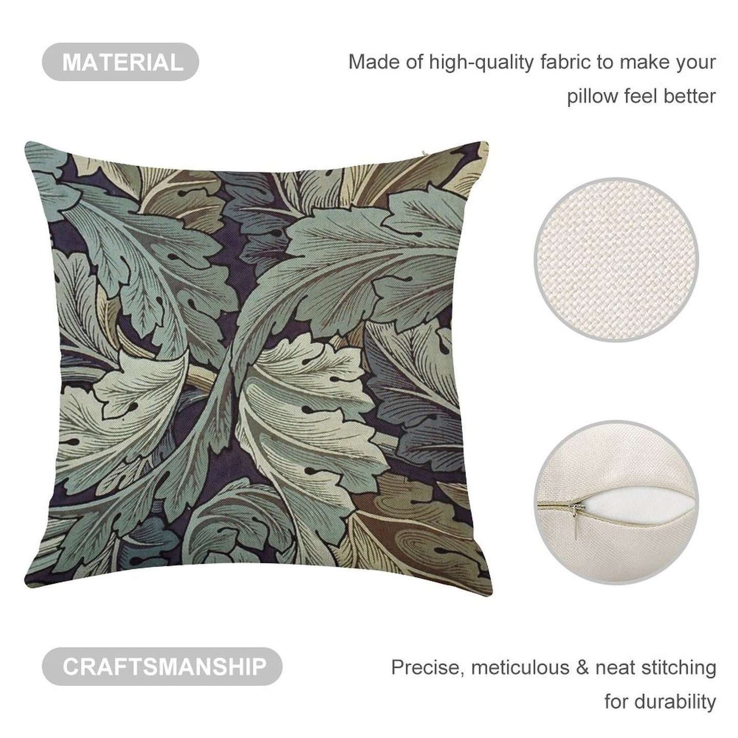 William Morris Acanthus Blue Pattern Linen Throw Pillow Cover