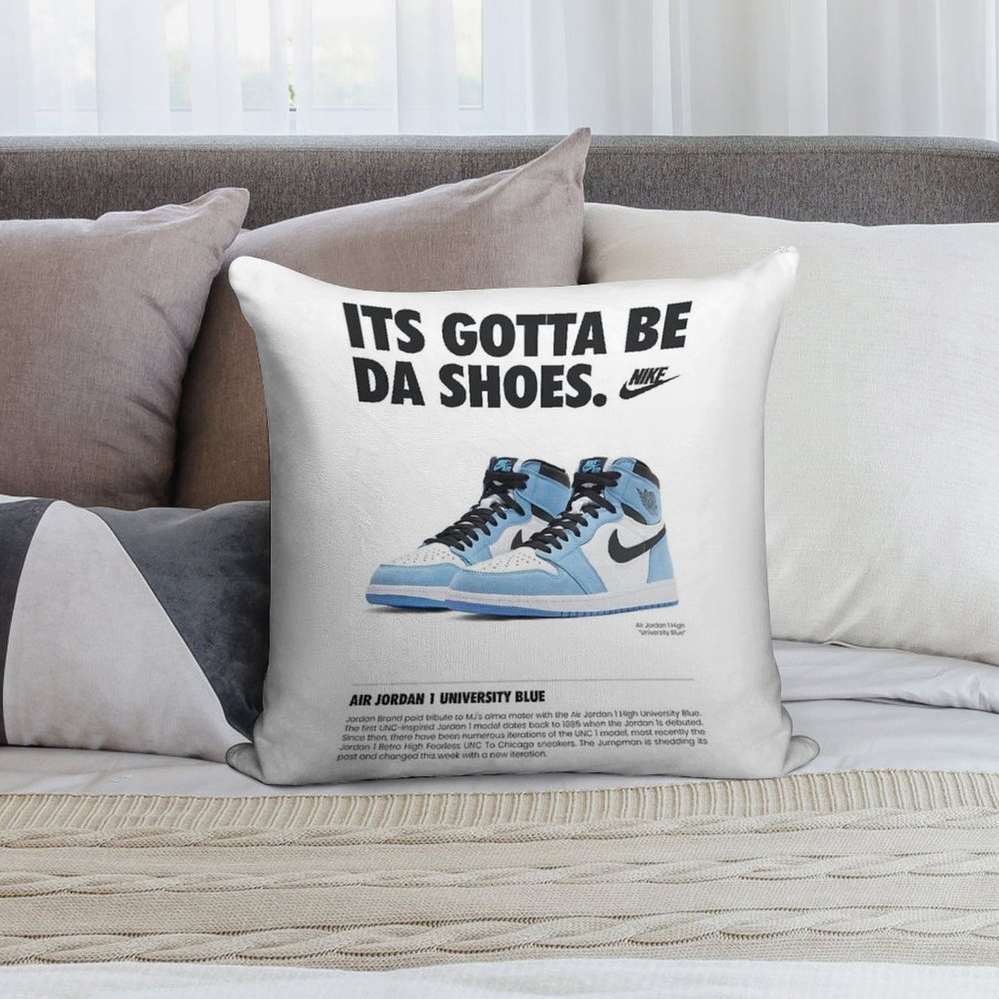 Poster Nike Air Jordan 1 University Blue Soft High-Density Material Throw Pillow