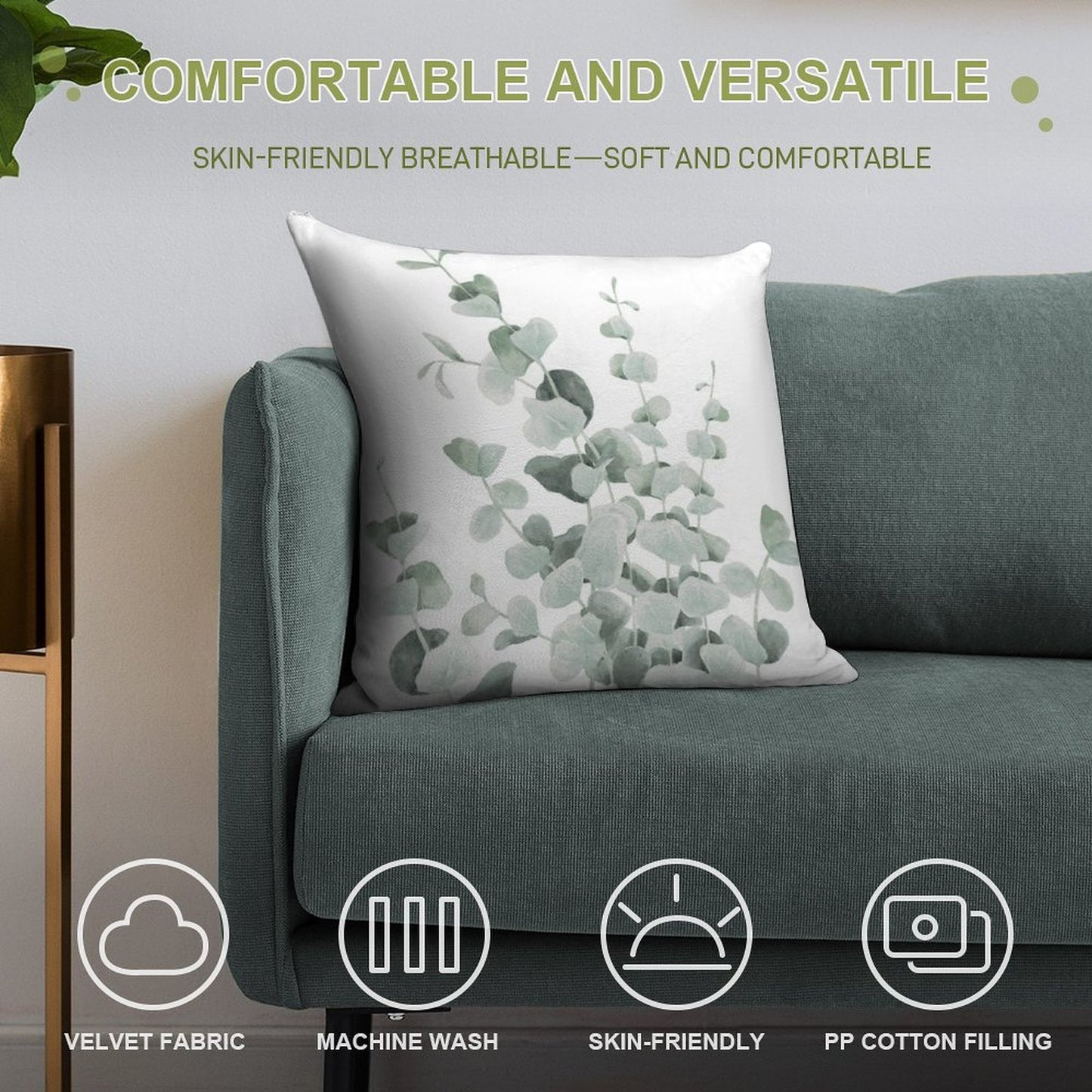 Standing Eucalyptus Leaves Soft Bedroom Essential Throw Pillow