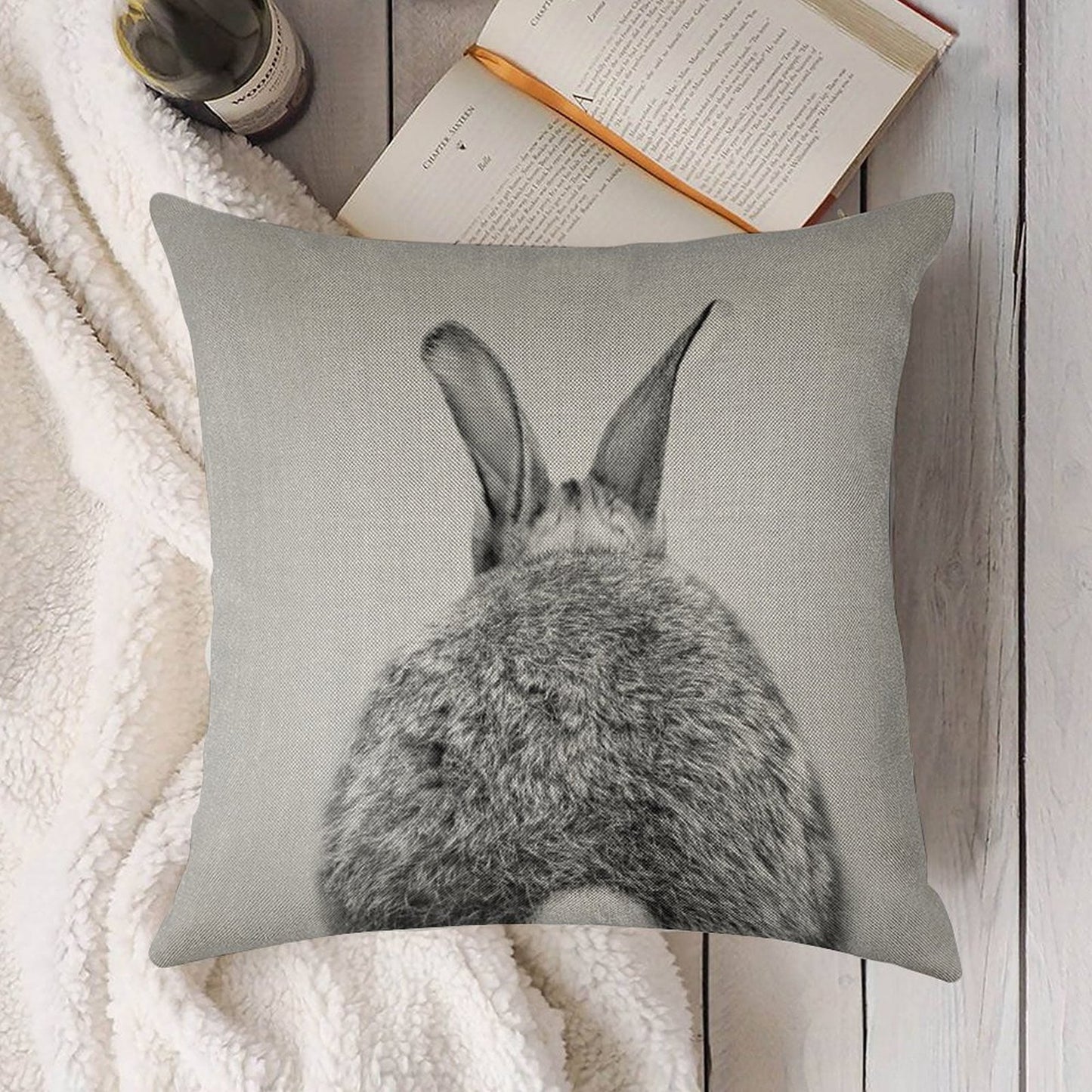 Rabbit Tail - Black & White Linen Throw Pillow Cover