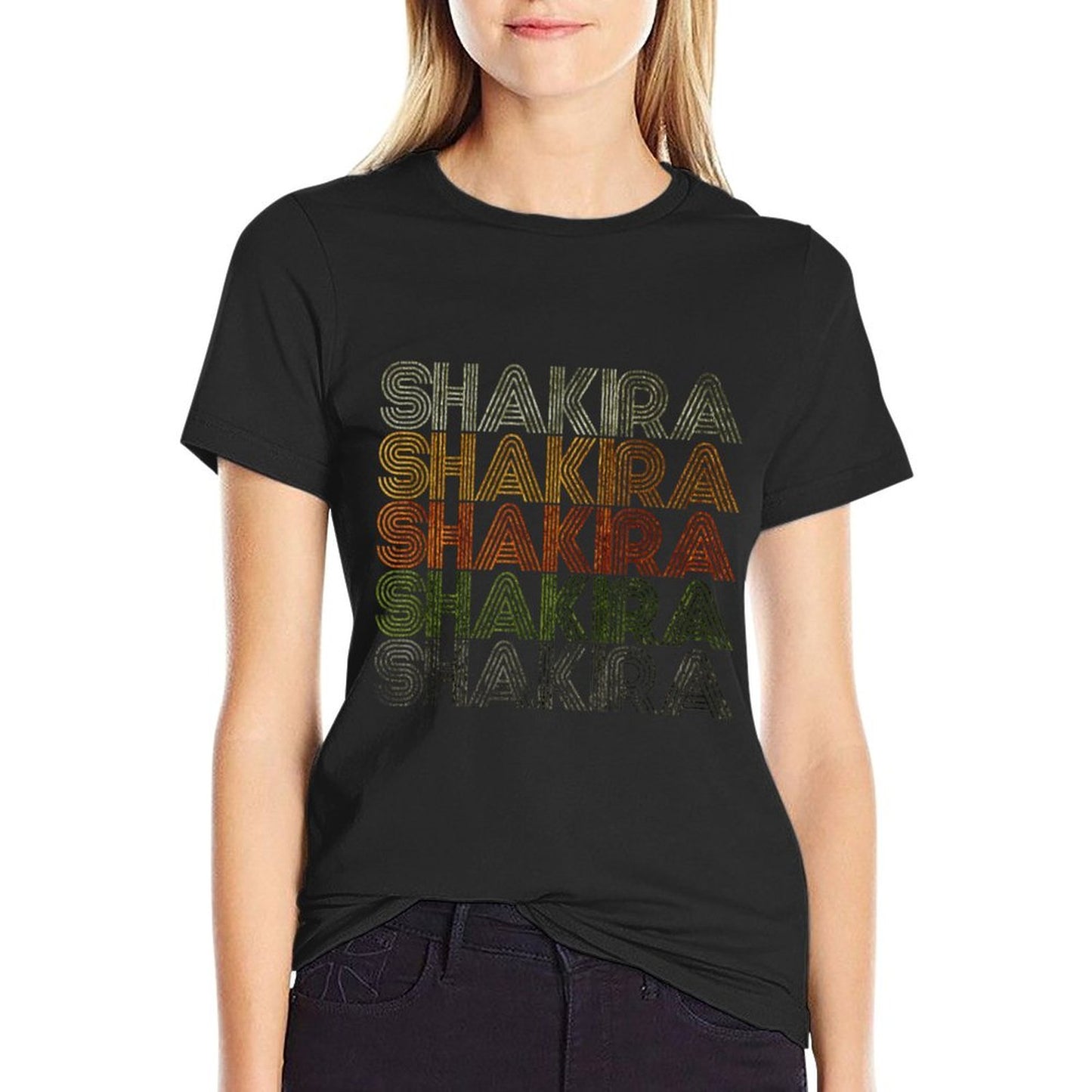 Love Heart Shakira GrungeVintage Style Black Shakira Rolled Sleeves T-Shirt