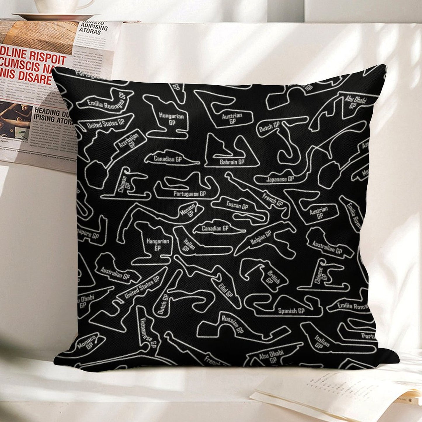 Race Circuits - Pattern Linen Throw Pillow Cover