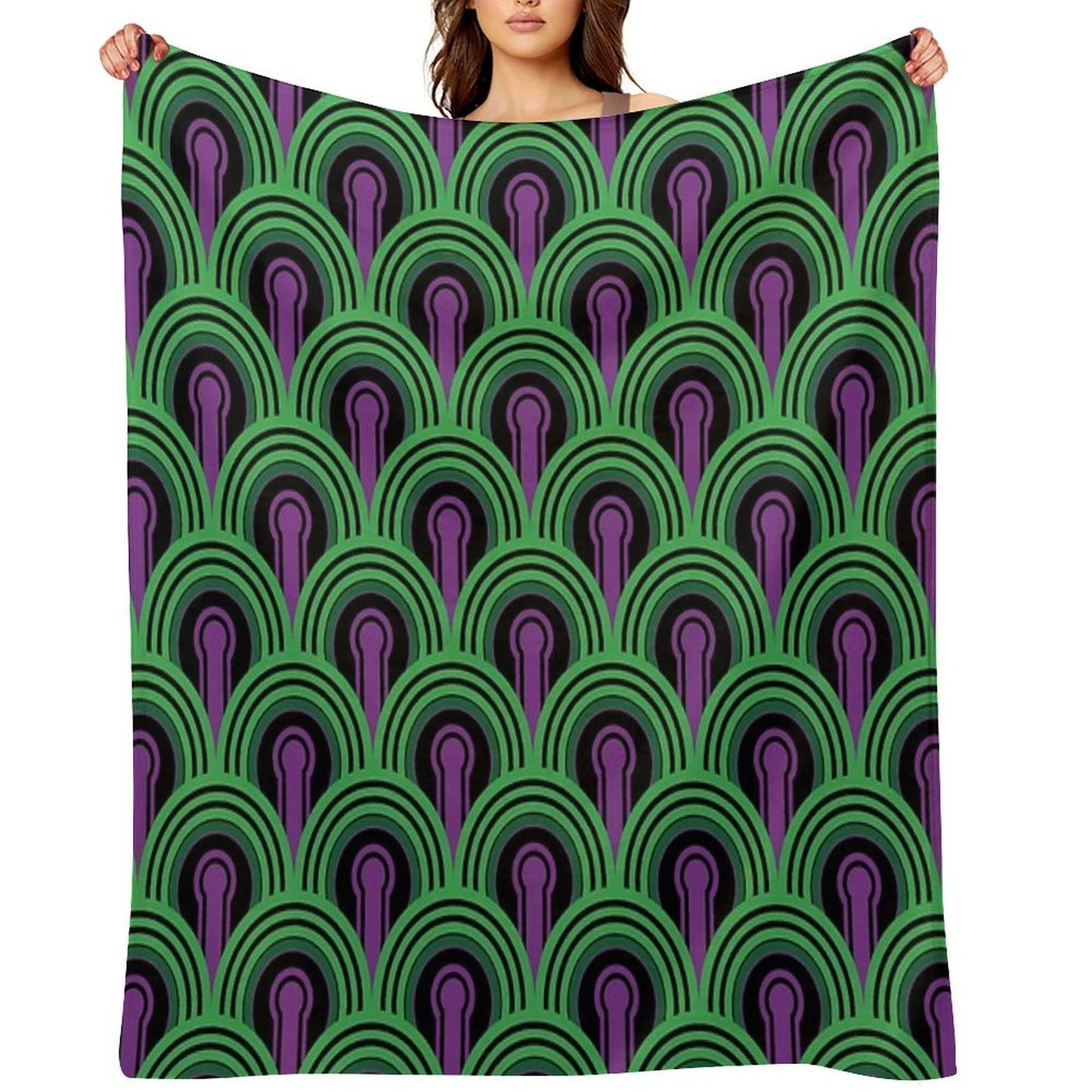 Geometric Pattern Keyhole Arch PurpleGreen Throw Blanket