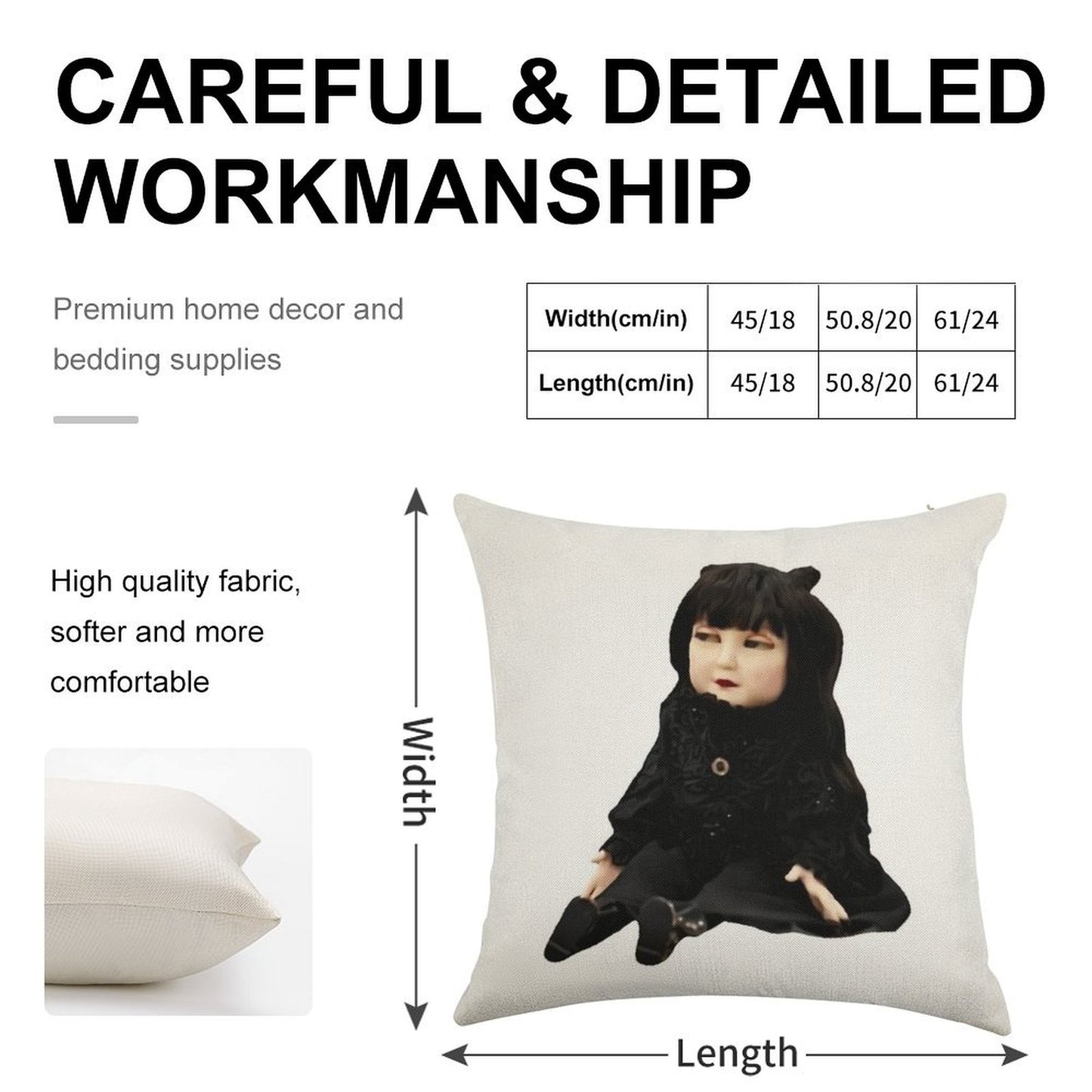 Nadja Doll Linen Throw Pillow Cover