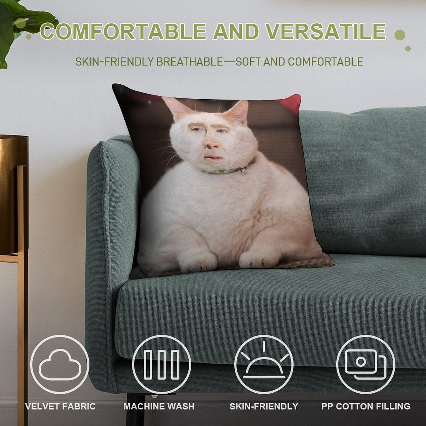 Nicolas Cage Cat Soft Durable Construction Throw Pillow