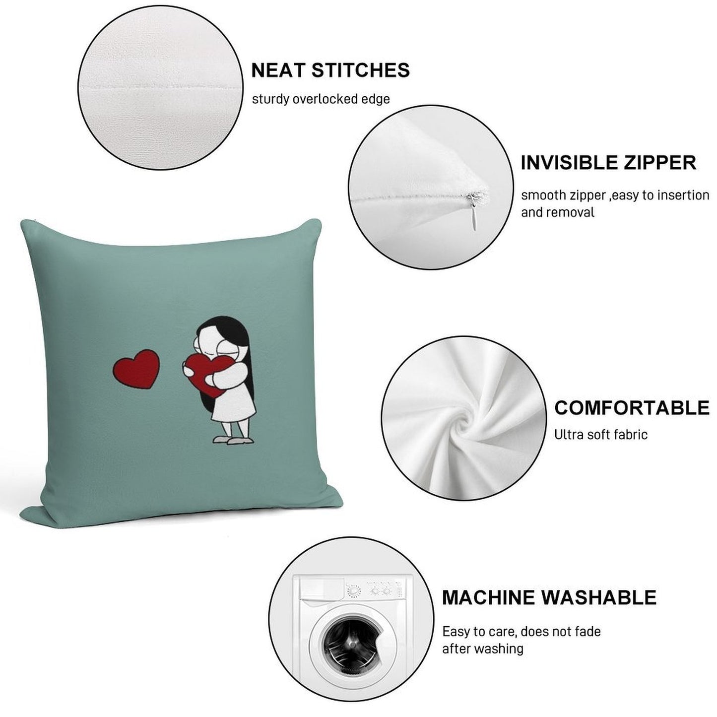 Catana Hearts Soft Skin-Friendly Throw Pillow