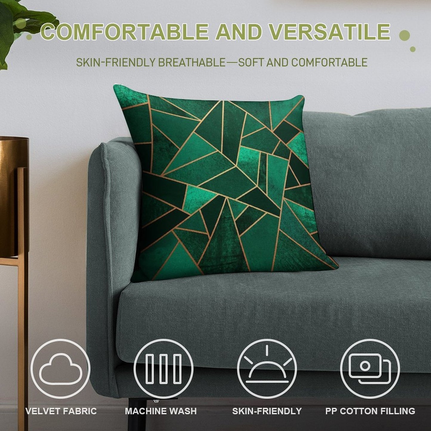 Emerald And Copper Soft Skin-Friendly Throw Pillow