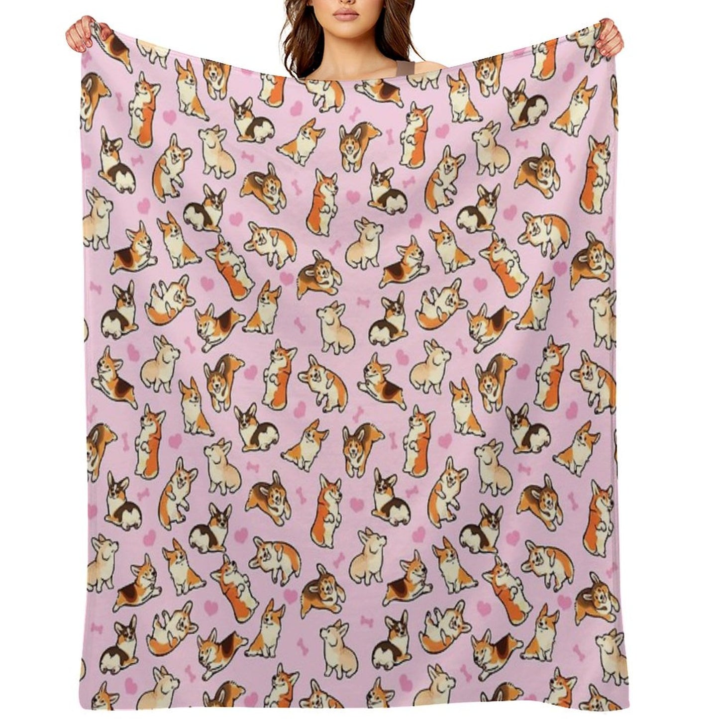 Lovey Corgis in Pink Throw Blanket