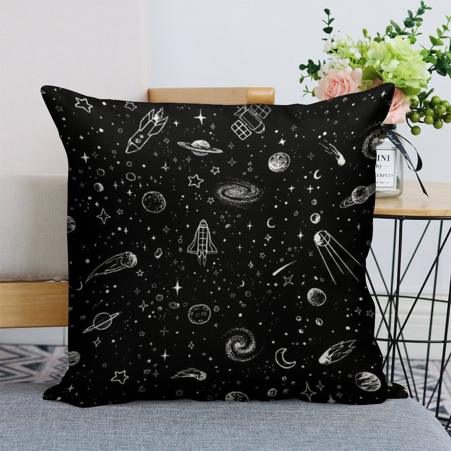 Space Linen Throw Pillow Cover