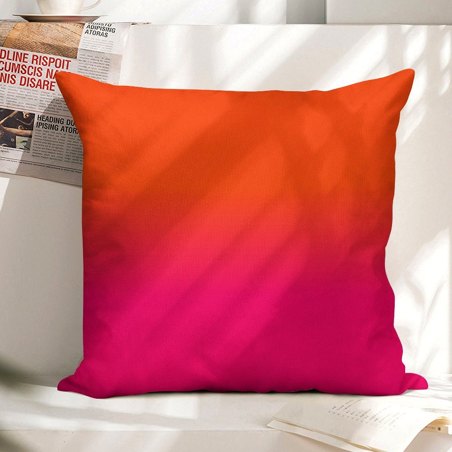 Neon Orange And Neon Pink Ombre Shade Color Fade Linen Throw Pillow Cover