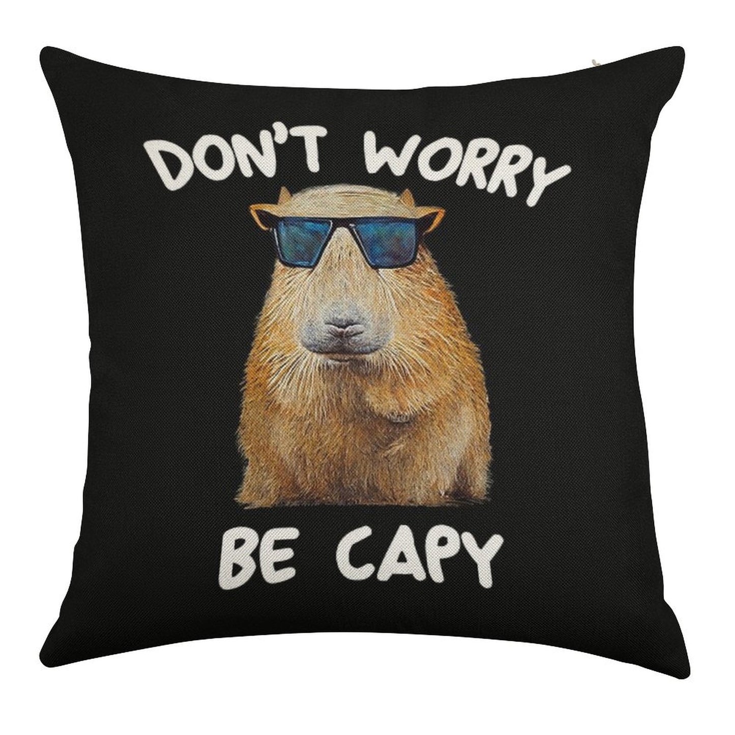 Funny Capybara Dont Worry Be Capy Funny Rodent Linen Throw Pillow Cover
