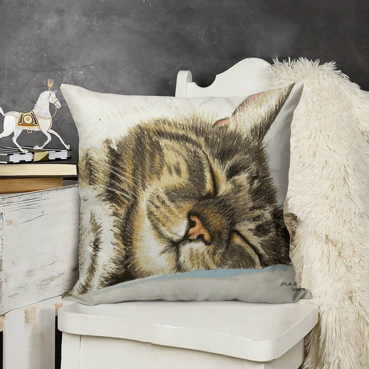 Sleeping Tabby Cat Linen Throw Pillow Cover