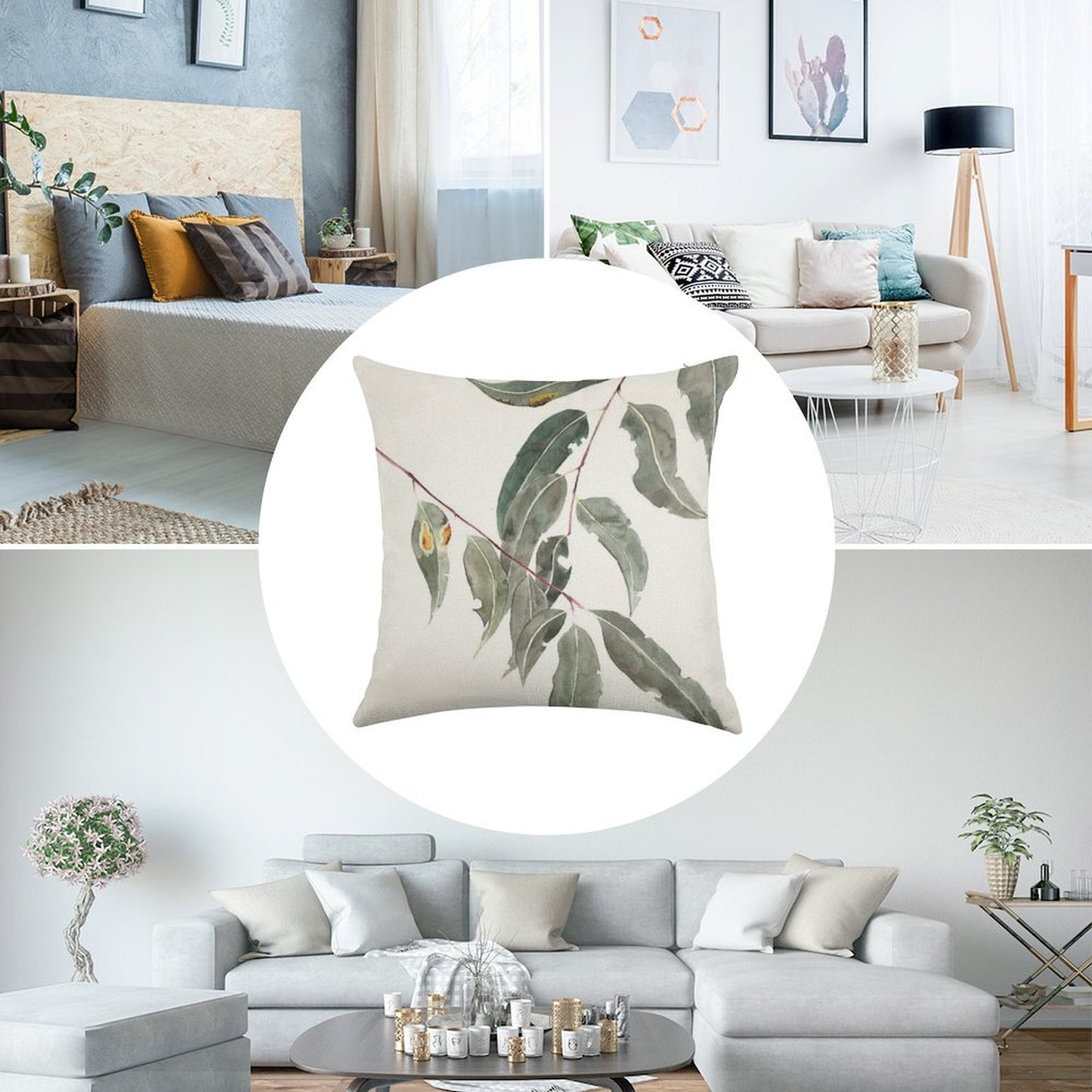 Gum Leaves Watercolour Australian Native Linen Throw Pillow Cover