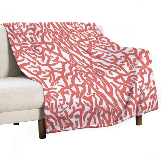 Coral Reef Pattern Reddish Coral White Coastal Beach House Throw Blanket
