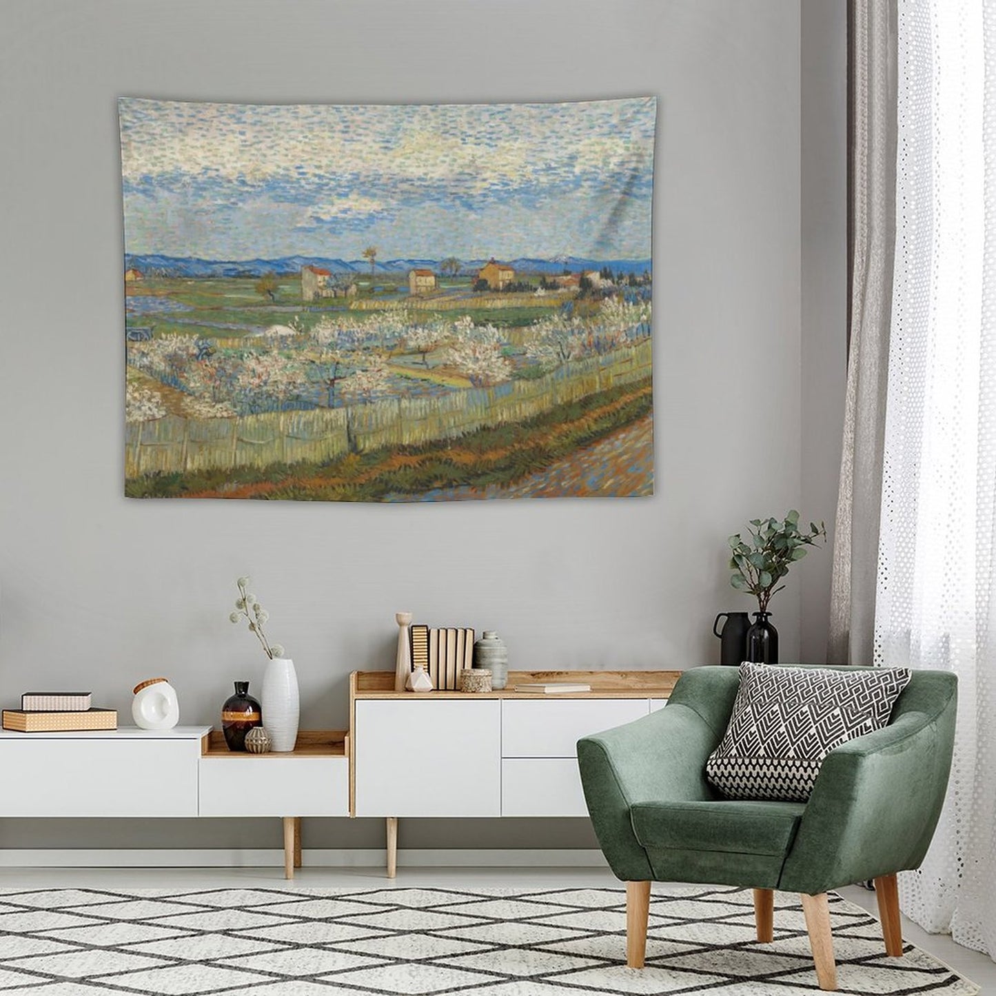 Van Gogh’s Peach Trees in Blossom Tapestry