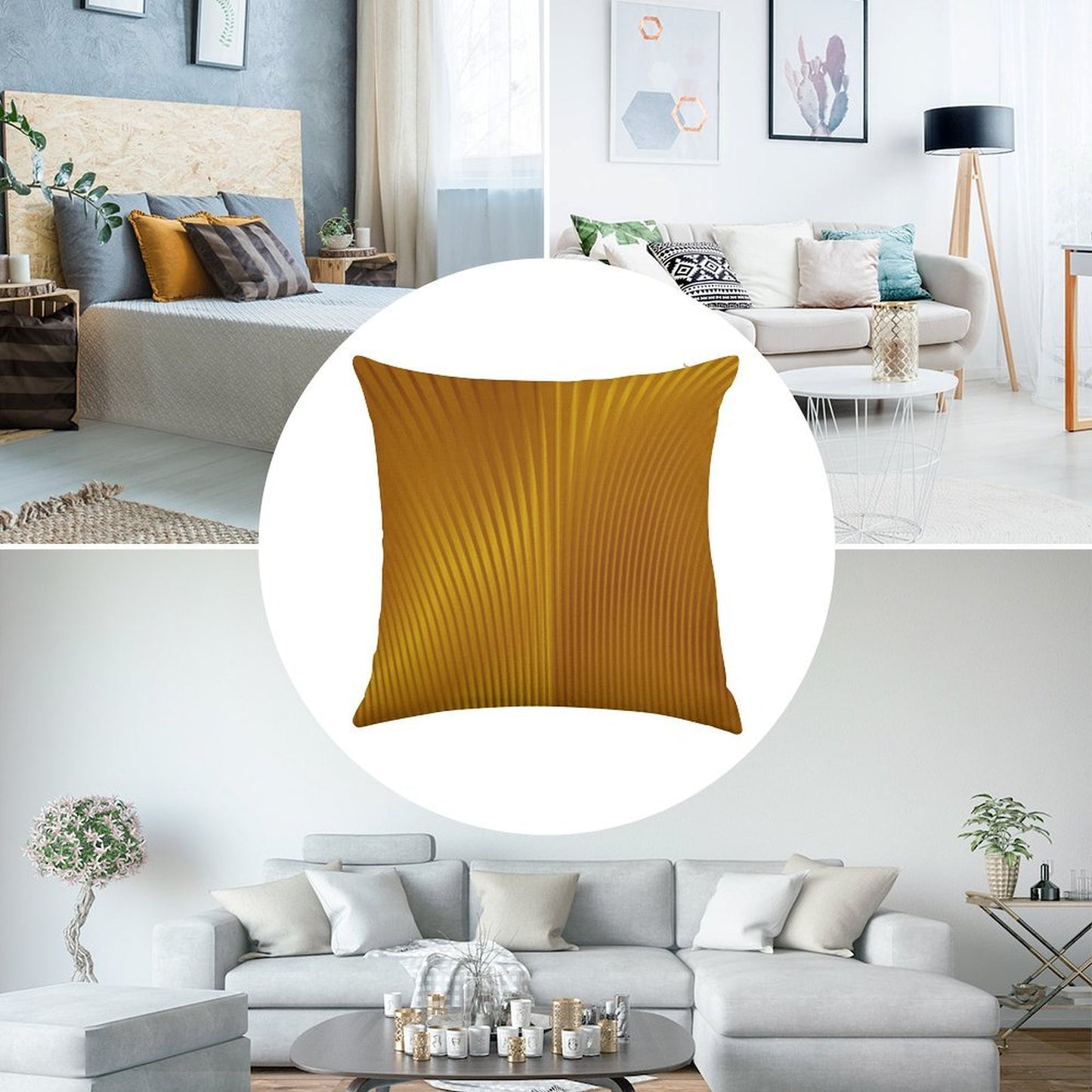 Golden Art Deco Pattern Linen Throw Pillow Cover