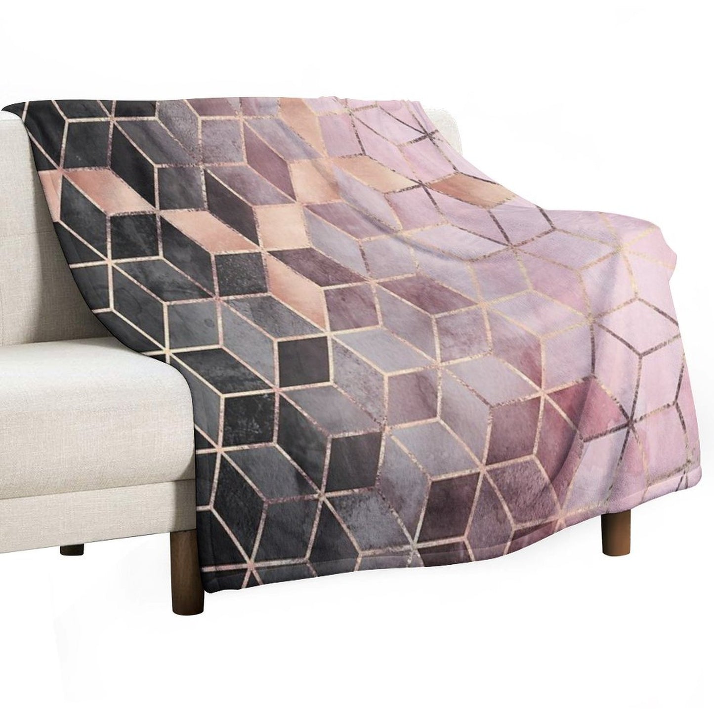 Pink And Grey Gradient Cubes Throw Blanket