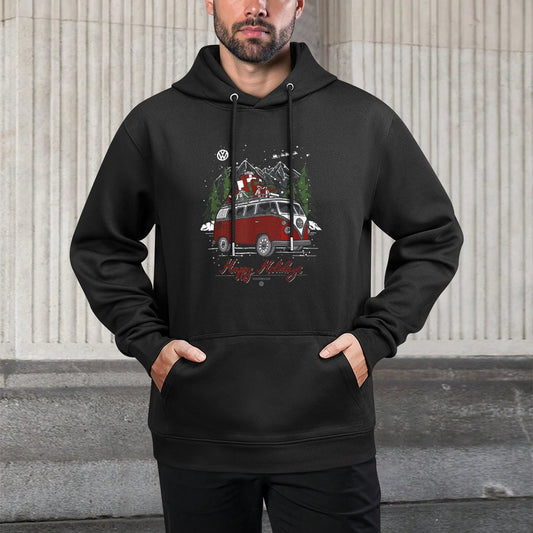 Volkswagen Mens Christmas Camper, Black, Small Moisture-Wicking Hoodie