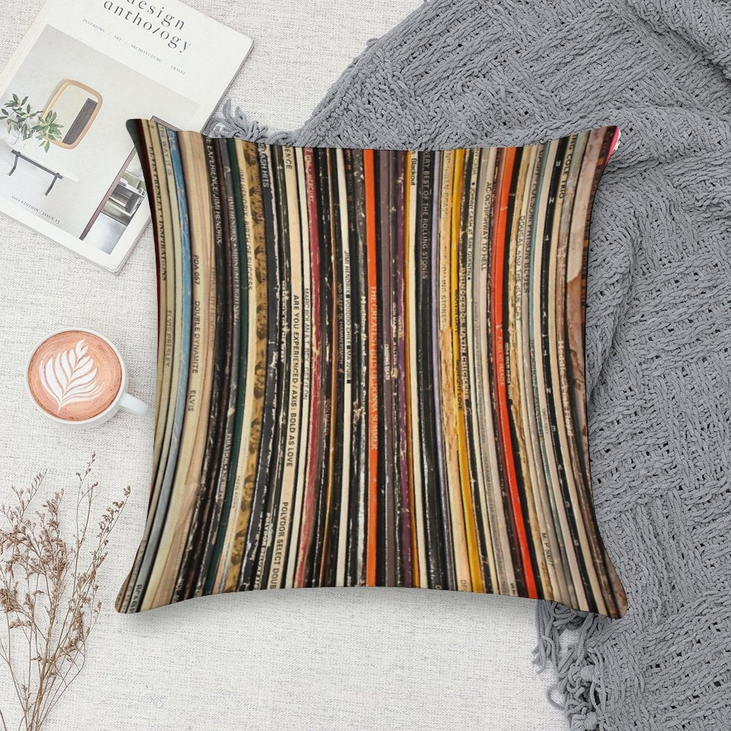 Vinyl Record Collection Photography Soft Bedroom Essential Throw Pillow