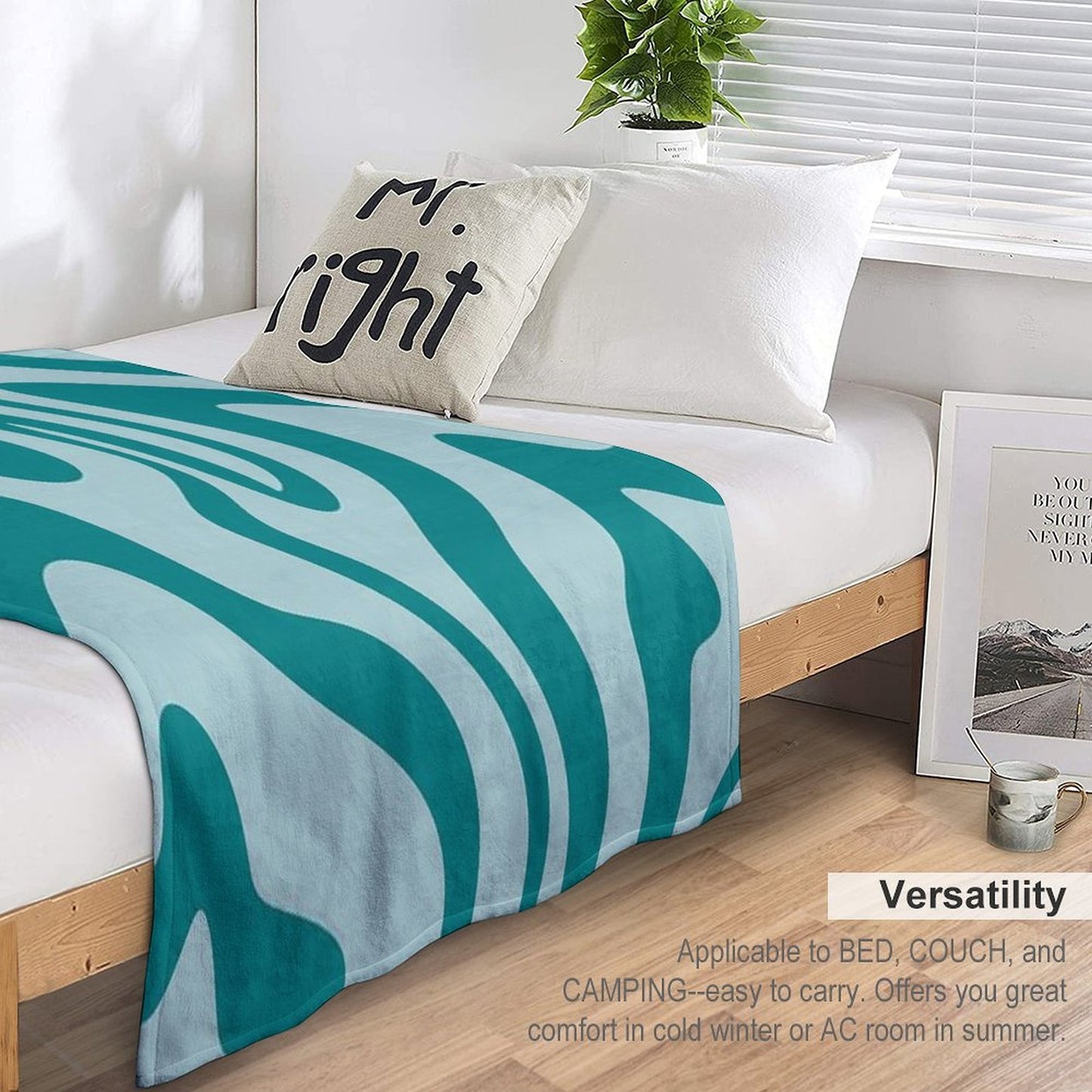 Aesthetic Modern Teal Swirl, Retro Abstract Vibes Throw Blanket