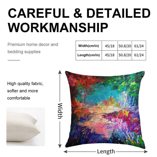 WELCOME TO UTOPIA Bold Rainbow Multicolor Abstract Painting Forest Nature Whimsical Fantasy Fine Art Linen Throw Pillow Cover