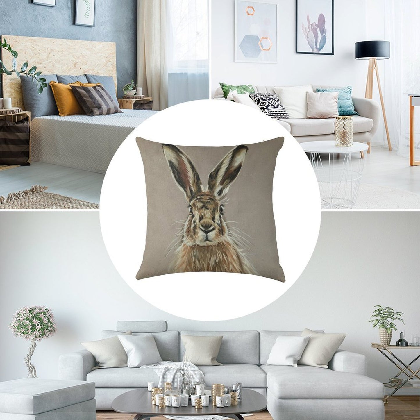 Hare Linen Throw Pillow Cover