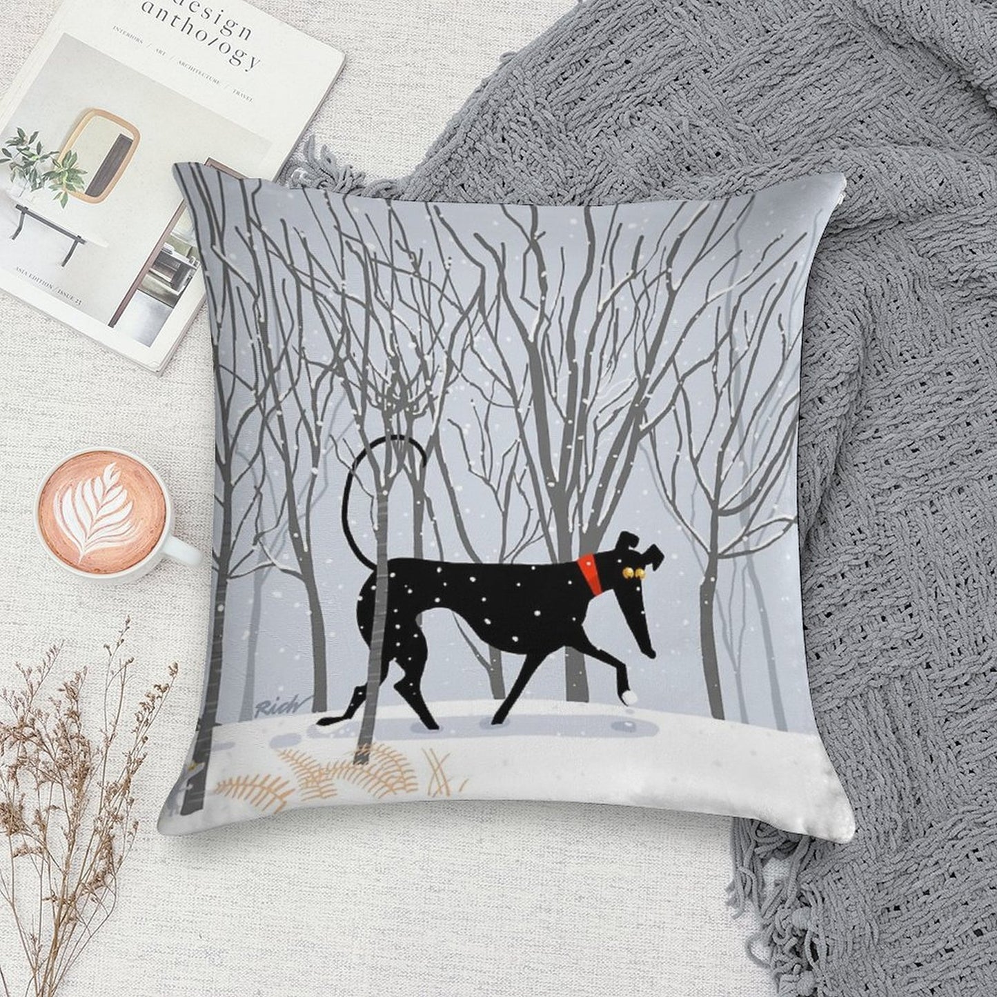 Winter Hound Soft Short Plush Fabric Throw Pillow